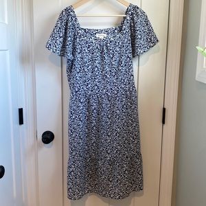 Monteau Square Neck Blue & White Flower Dress Large